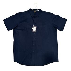 Harriton Short-SleeveTwill Blue Shirt Teflon Fabric Protector Work Mens XL NWT